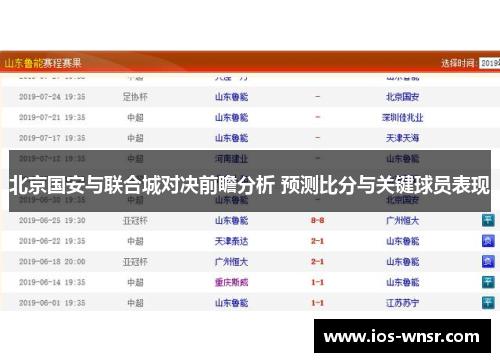 北京国安与联合城对决前瞻分析 预测比分与关键球员表现